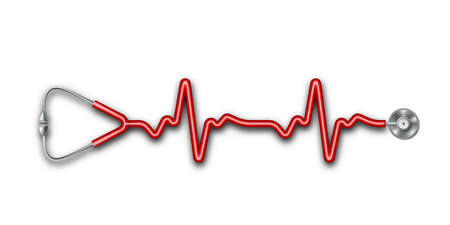 3D Stethoscope With A Tube In Shape Of A Heart Beat On EKG.   Vectorのイラスト素材