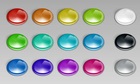 3D Colorful Glossy Badge Or Button Setのイラスト素材