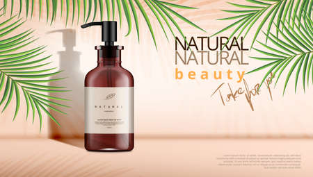 Beauty Product Dispenser Bottle With Palm Leavesのイラスト素材