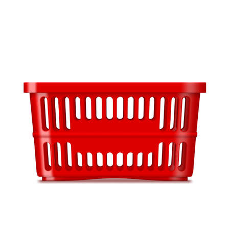 3D Red Plastic Supermarket Basket On Whiteのイラスト素材