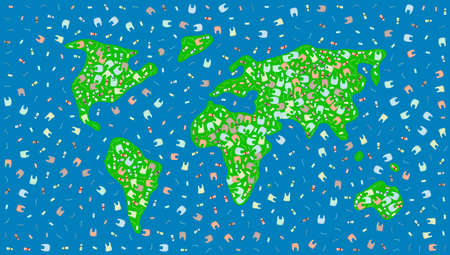 World Of Plastic Concept. Garbage In The Silhouette Of World Map.のイラスト素材
