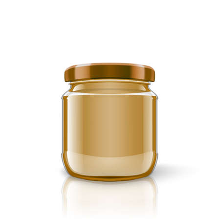 Glass Jar Of Peanut Butter On White Backgroundのイラスト素材