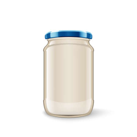 Transparent Mayonnaise Glass Jar With Blue Lidのイラスト素材