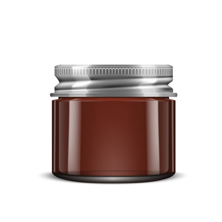 3D Brown Glass Cosmetic Jar With Metal Lidのイラスト素材