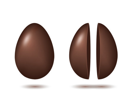 3D Whole And Broken Chocolate Egg With Shadowのイラスト素材