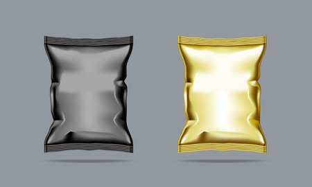 Black Plastic And Gold Foil Crumpled Packaging Bagのイラスト素材