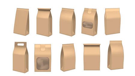Takeout Food Craft Package Set. Various Brown Bagのイラスト素材