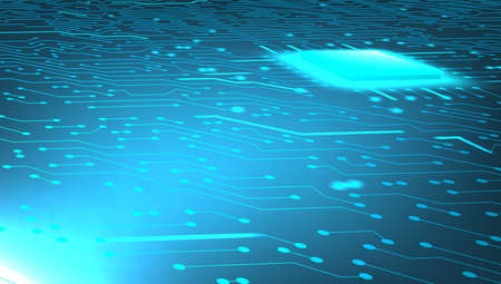 3DElectronic Circuit Board With Blue Light Chip