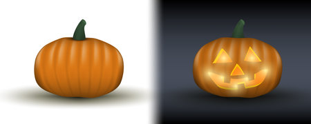 3D Clear And Glowing Halloween Pumpkin Isolatedのイラスト素材