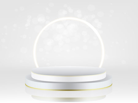3D White Podium For Display Your Product With Golden Edge. EPS10 Vectorのイラスト素材