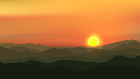Abstract Nature Sunset Mountain Landscape. EPS10 Vectorのイラスト素材