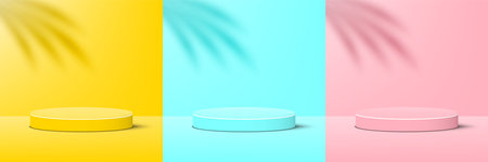 Yellow, Blue And Pink Podium With Palm Leaf Shadowのイラスト素材