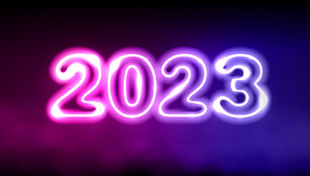 Red And Blue Neon Light Signboard 2023 Textのイラスト素材