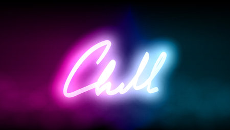 Red And Blue Neon Light Signboard Chill Textのイラスト素材