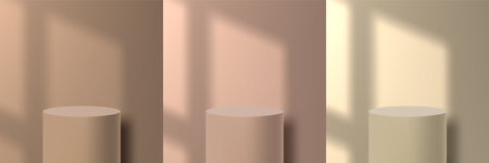 3D Round Cilinder Blue, Red And Yellow Podium With Window Light. EPS10 Vectorのイラスト素材