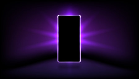 Smartphone With Black Screen In Glow Neon Light. EPS10 Vectorのイラスト素材