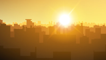 Sunrise over Business District Center Of Big City. EPS10 Vectorのイラスト素材