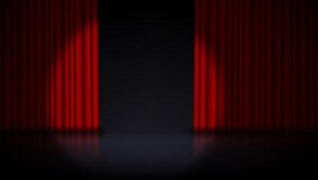 Scene Stage With Red Curtain And Spotlight. EPS10 Vectorのイラスト素材