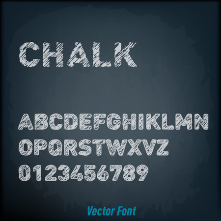 Chalk Hand Drawing Font Alphabet On Blackboard. EPS10 Vectorのイラスト素材