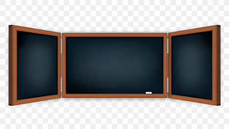 Open Tthree-leaf Chalkboard With Wood Frame Isolated On Transparent Background. EPS10 Vectorのイラスト素材