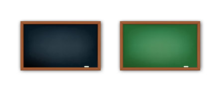 Black And Green Blackboard With Wooden Frame And Chalk. EPS10 Vectorのイラスト素材