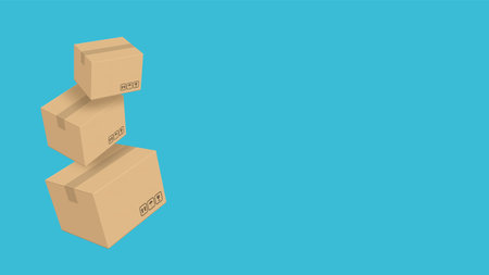 Closed Ttaped Cardboard Boxes Flying On Blue Background. EPS10 Vectorのイラスト素材