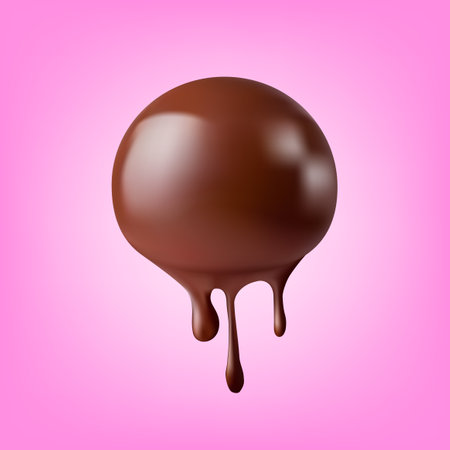 Chocolate Sauce, Ganache, Liquid Melted Chocolate Pouring On Sphere. EPS10 Vectorのイラスト素材