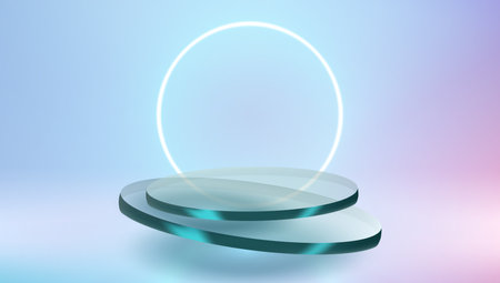 3D Glass Pedestal Podium In Neon Blue Room. EPS10 Vectorのイラスト素材
