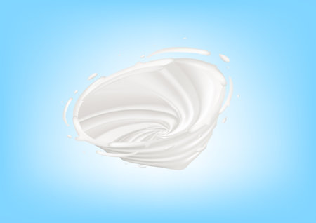 3D Milk Whirlpool Splash Isolated On Blue Background. EPS10 Vectorのイラスト素材