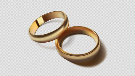 3D Golden Wedding Rings Isolated On Transparent Background. EPS10 Vectorのイラスト素材