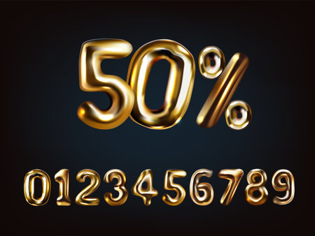 50 Percent Discount Promotion Sale 3D Golden Balloons Numbers Set. EPS10 Vectorのイラスト素材