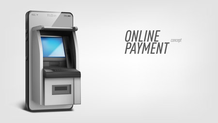 3D ATM Machine On Smartphone. Shopping Online Payment Concept. EPS10 Vectorのイラスト素材