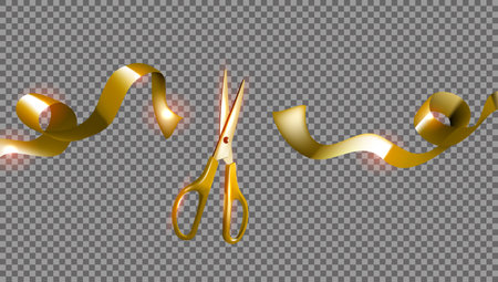 Golden Scissors Cut Ribbon. Grand Opening Ceremonyのイラスト素材