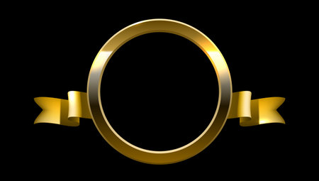 3D Golden Ring With Sun Glares And Ribbonsのイラスト素材