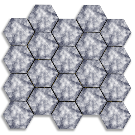Hexagon marble tile, Isolated on a white background, Abstract and digitally generated image create distressed effect, Overlay distress grain graphic design.の写真素材