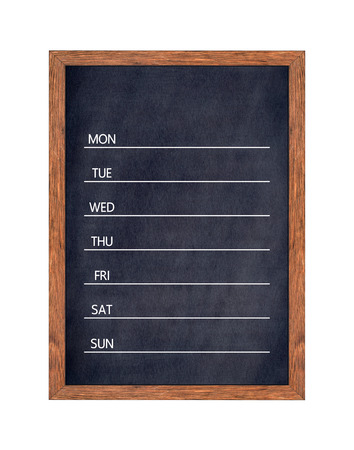 Weekly chalkboard calendar for home or office organization, Blackboard weekly scheduling planner, Texture for add text or graphic design. (Clipping path included)の写真素材