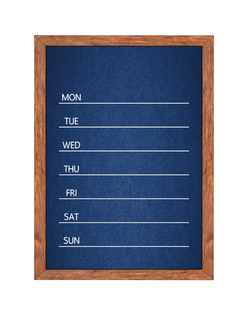 Weekly chalkboard calendar for home or office organization, Blackboard weekly scheduling planner, Texture for add text or graphic design. (Clipping path included)の写真素材