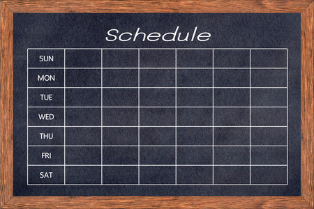 Chalkboard activity schedule for home, Kitchen and classroom, Weekly planner blackboard organizer agenda memo, Ready for your message or graphic design. (Clipping path included)の写真素材