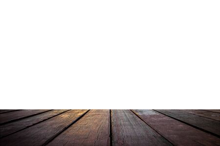 Empty wood table top isolate on white background, can be used for display or montage your products.の写真素材