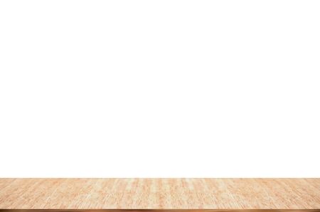 Empty wood table top isolate on white background, can be used for display or montage your products.の写真素材