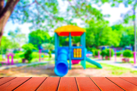 Empty wood table top on Blurred image background, perspective wood can be used for display or montage your products.の写真素材