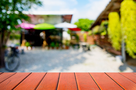 Empty wood table top on Blurred image background, perspective wood can be used for display or montage your products.の写真素材
