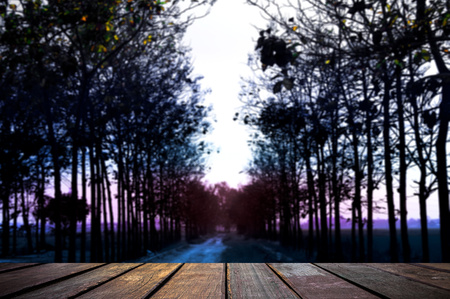 Empty wood table top on Blurred image background, perspective wood can be used for display or montage your products.の写真素材