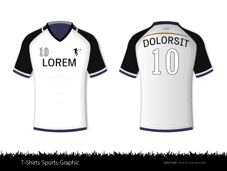 T-shirt sport design for football club, Front and back view soccer jersey uniform, Sport slim fit shirts apparel mock up, Graphic template vector Illustration eps 10.のイラスト素材