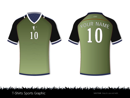 T-shirt sport design for football club, Front and back view soccer jersey uniform, Sport slim fit shirts apparel mock up, Graphic template vector Illustration eps 10.のイラスト素材