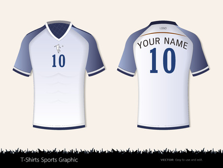 T-shirt sport design for football club, Front and back view soccer jersey uniform, Sport slim fit shirts apparel mock up, Graphic template vector Illustration.のイラスト素材