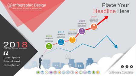 Financial chart Infographics template for growing and falling market graphs or process flowchart with 5 options.のイラスト素材