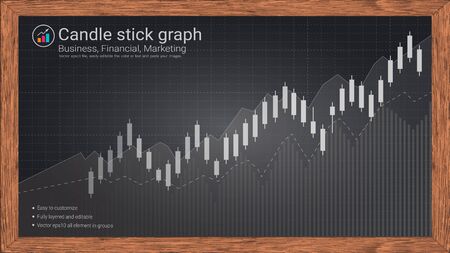 Candlestick graph charts presentation on blackboard vector illustrationのイラスト素材