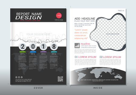 Covers design with space for photo background. Can be adapt to annual report, brochure, flyer, leaflet, fact sheet, sale kit, catalog, magazine, booklet, portfolio, poster. Vector template in A4 size.のイラスト素材