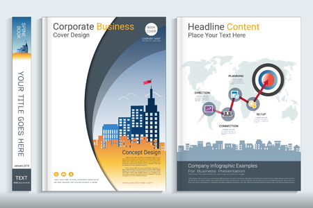 Corporate business cover book design template with infographics elementsのイラスト素材